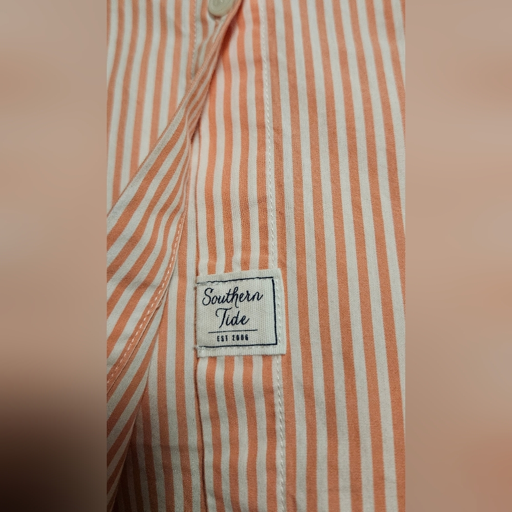 NWT Southern Tide Cam Stripe Poplin Long Sleeve Button Dress: Color- Conch Shell - Picture 14 of 16